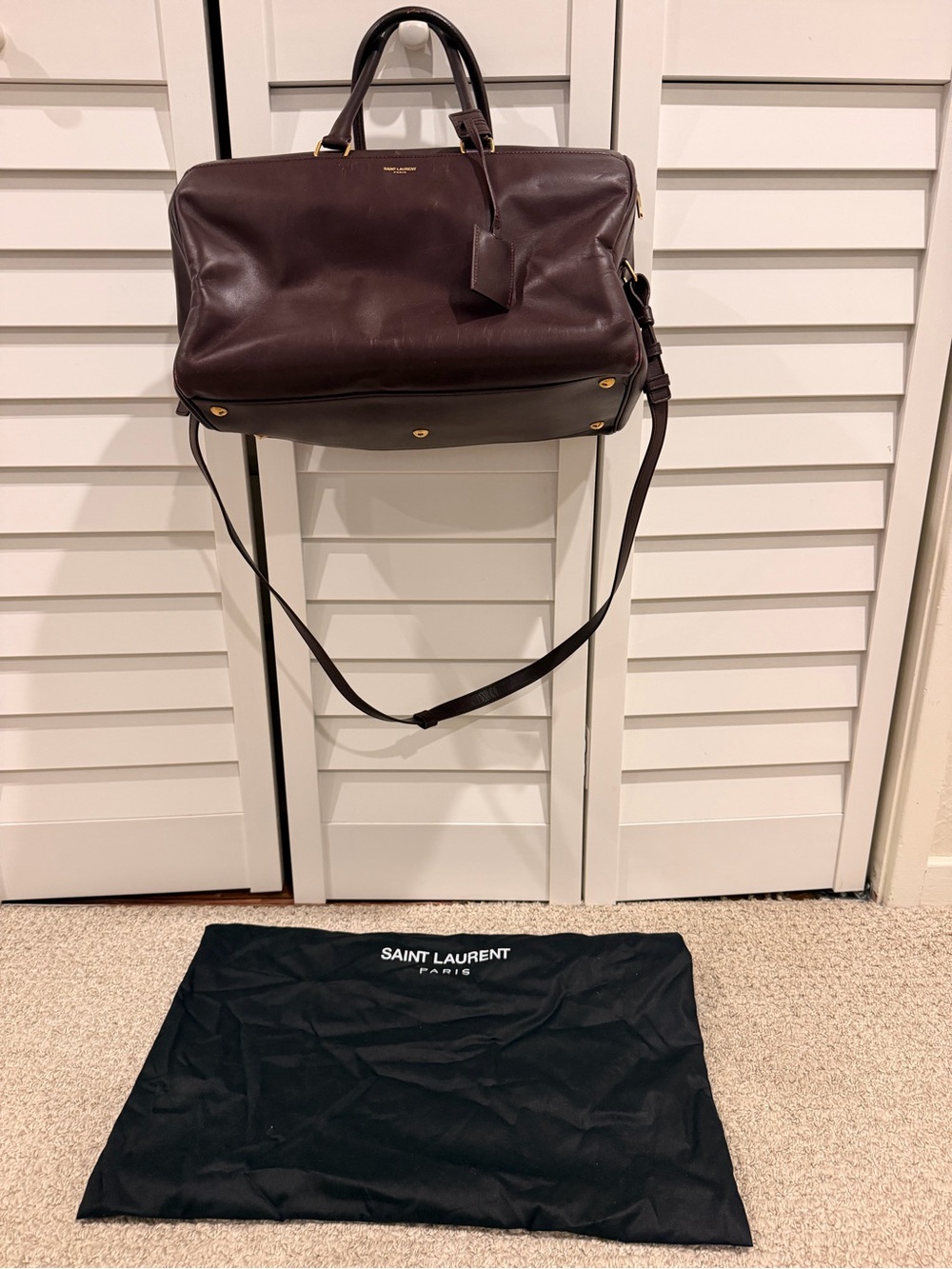 Saint Laurent Chocolate Brown Leather Crossbody Satchel with Gold Hardware